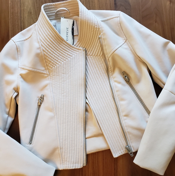 Blank NYC Jackets & Blazers - NWT Blank NYC Eye Catching Moto Jacket Vegan Leather Size XS Bone